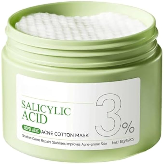 GraGra 55 PCS 3% SALICYLIC ACID FACE PADS, EXFOLIATING FACE CLEANSING PADS, FACIAL POLISH, REMOVE ACNE, OIL CONTROL,SHRINK PORES FACIAL EXFOLIATING PAD, REDUCE BLACKHEAD TONER FACIAL WIPES - Image 1